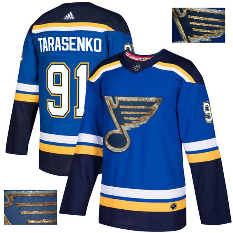 Men St.Louis Blues #91 Tarasenko Blue Gold embroidery Adidas NHL Jerseys->st.louis blues->NHL Jersey